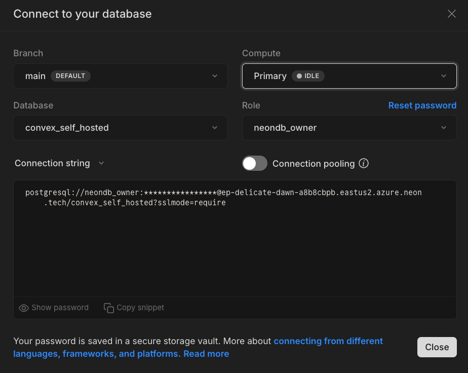 Neon Connection string for convex_self_hosted database